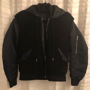 Sandro Navy Bomber Jacket with Black Shearling